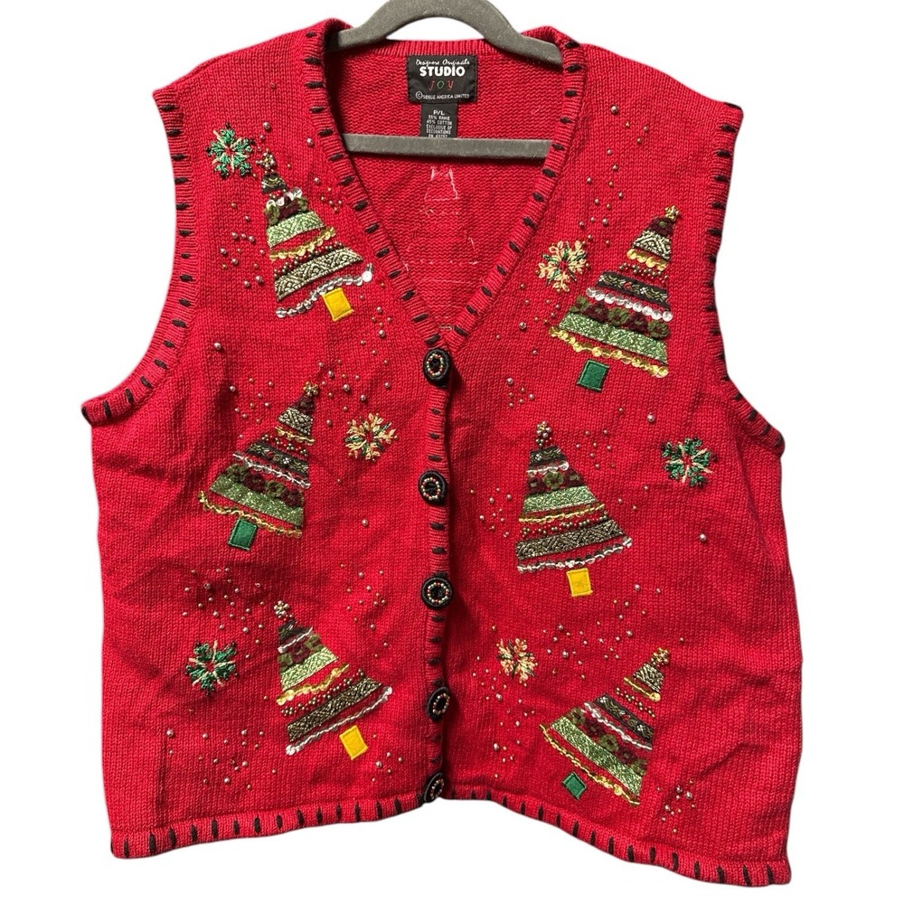 Designers Originals Studio Joy Wmn Red Christmas Sweater Detailed Vest Size P/L